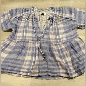 Pilcro by Anthropologies top, blue and white, small